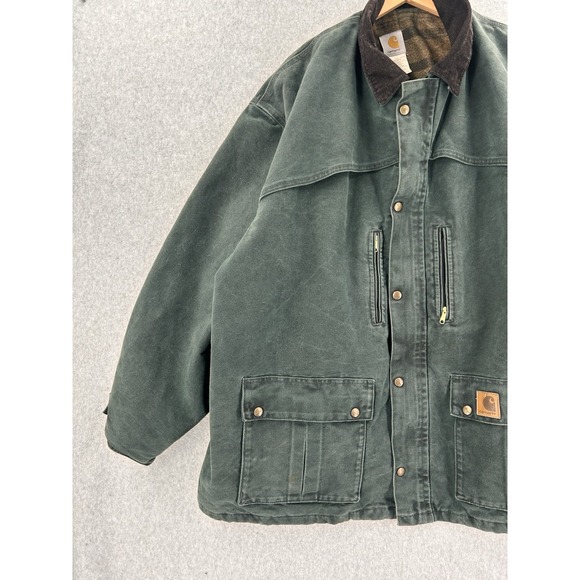 Vintage 90s Carhartt Blanket Lined Green Chore Barn Coat Ext Size 4XL Made USA - Picture 3 of 10